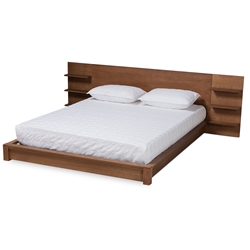 Baxton Studio Elina Modern and Contemporary Walnut Brown Finished Wood Queen Size Platform Storage Bed with Shelves